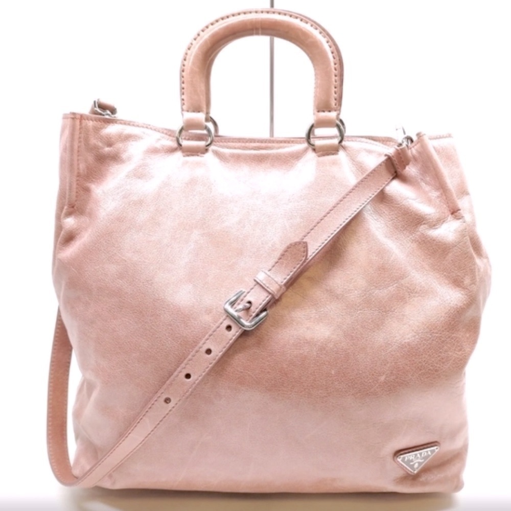 PRADA Pink Vitello Shine Pink leather tote two way bag